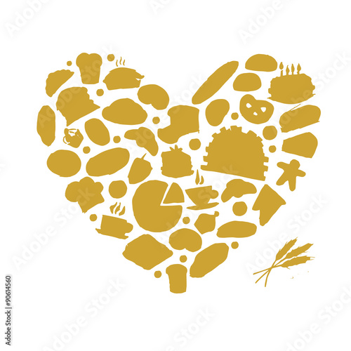 Bakery concept, love heart, sketch for your design