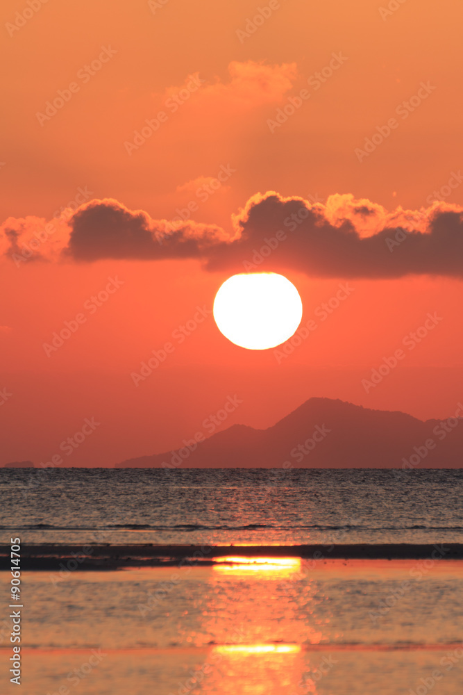 Big red sunset tropical sea background