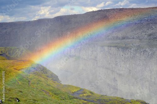  Dettifoss waterfall in northern Iceland with rainbow