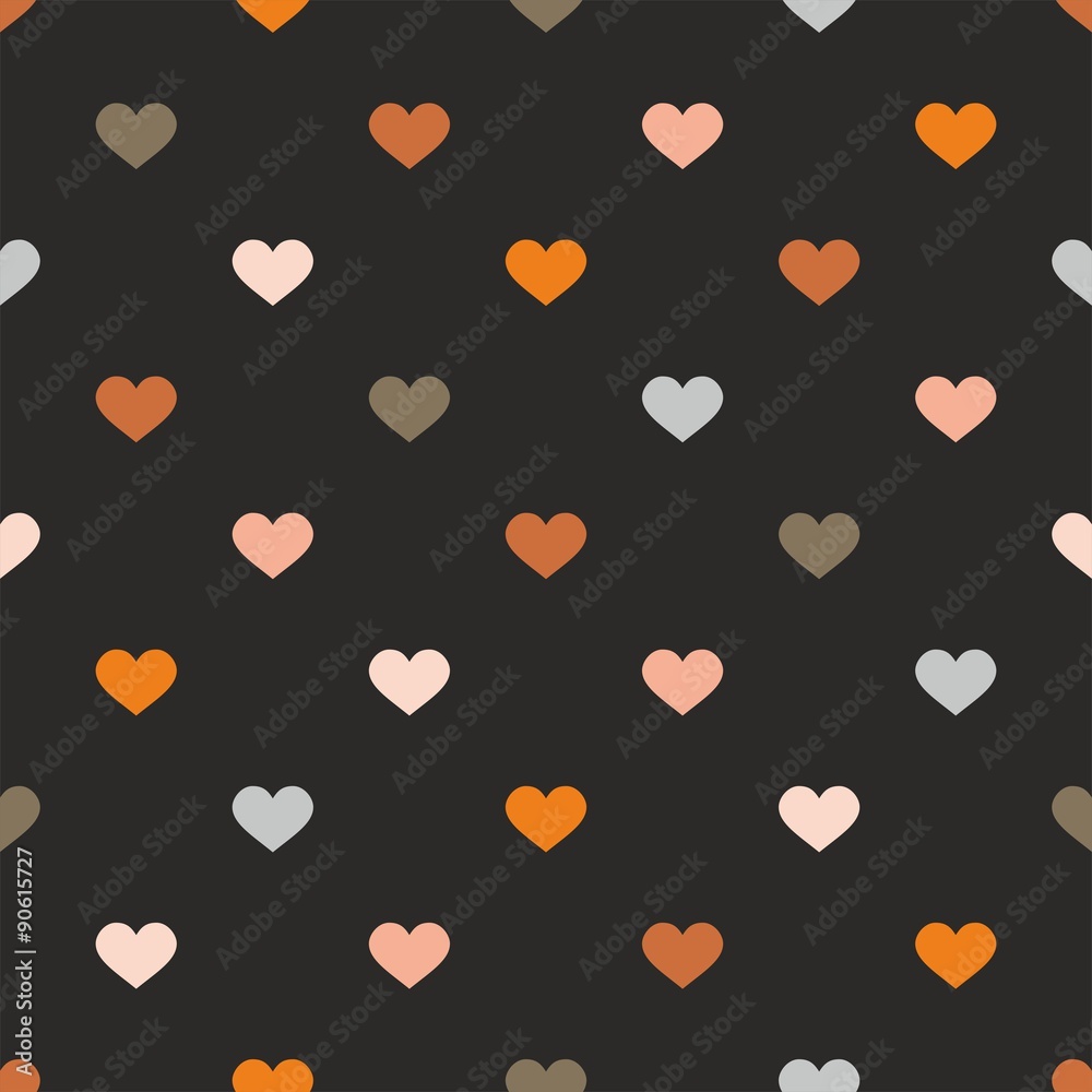 Tile vector pattern with hearts on black background for seamless decoration wallpaper