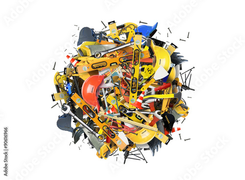 Foto Construction tools and construction machines in the heap