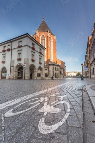 Krakow old city - bicycle symbol on bike road #90618117