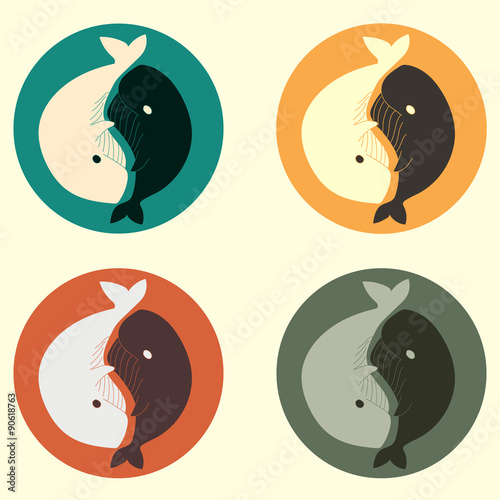 Yin and yang whale vector set