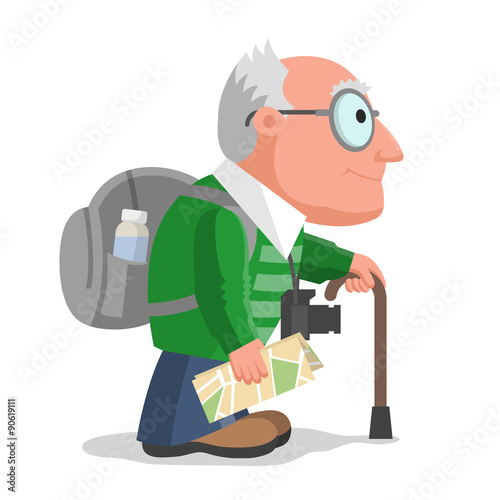 Old man is travelling