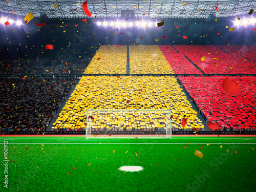 Flag Belgium of fans. Evening stadium arena Blue © Anna Stakhiv