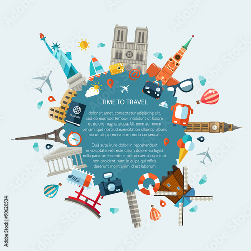 Illustration of flat design travel composition with famous world
