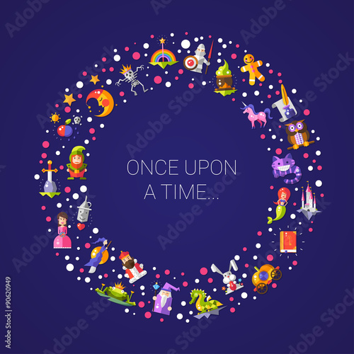 Illustration of postcard with fairy tales flat design magic