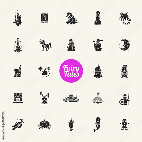 Set of fairy tales flat design magic icons and pictograms