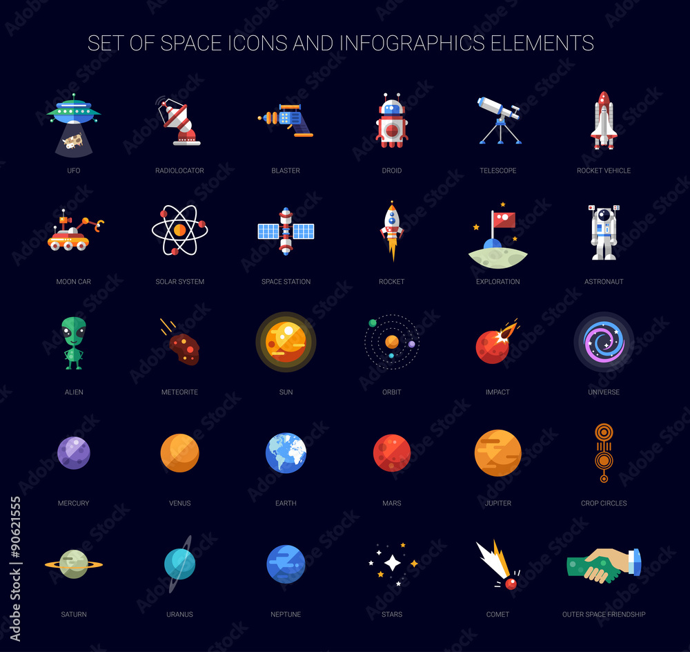 Naklejka premium Set of space icons and infographics elements