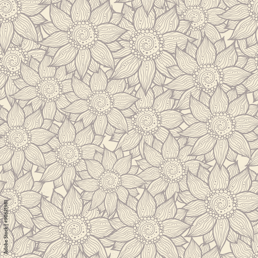 Illustration of seamless hand-drawn floral pattern for your
