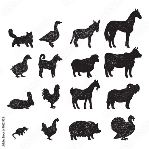 Fototapeta Naklejka Na Ścianę i Meble -  Farm animals black silhouettes