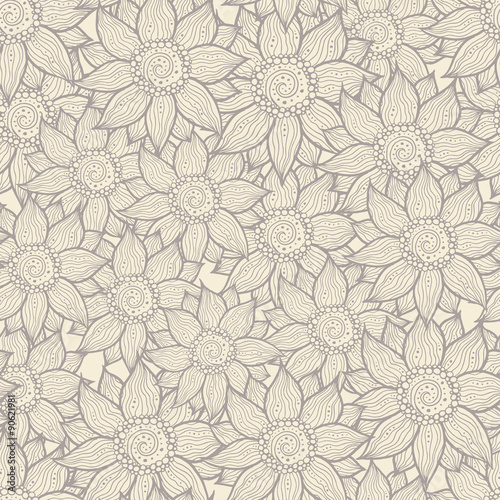 Illustration of seamless hand-drawn floral pattern for your