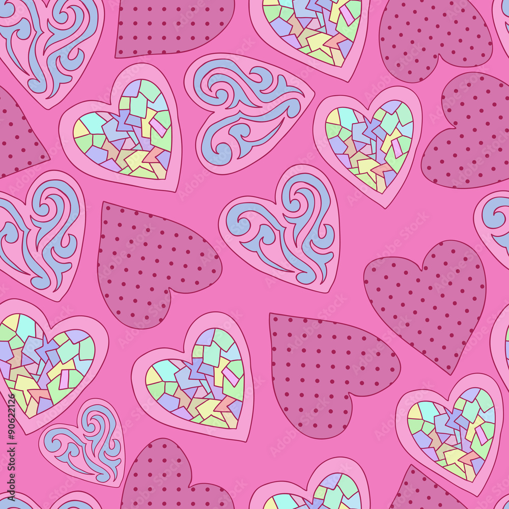 Seamless pattern with different beautiful hearts. Seamless pattern with different beautiful hearts.