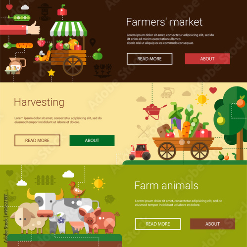 Set of modern flat design farm and agriculture icons, elements