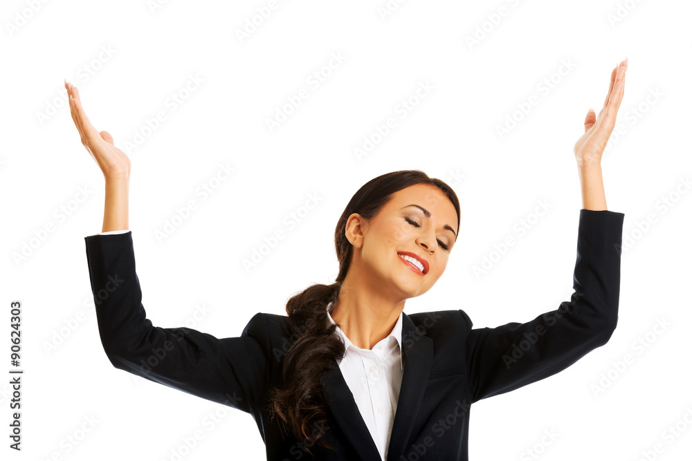 Portrait of businesswoman holding copyspace Portrait of businesswoman holding copyspace