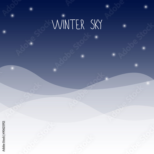 Winter dark night sky and snow with text "winter sky".