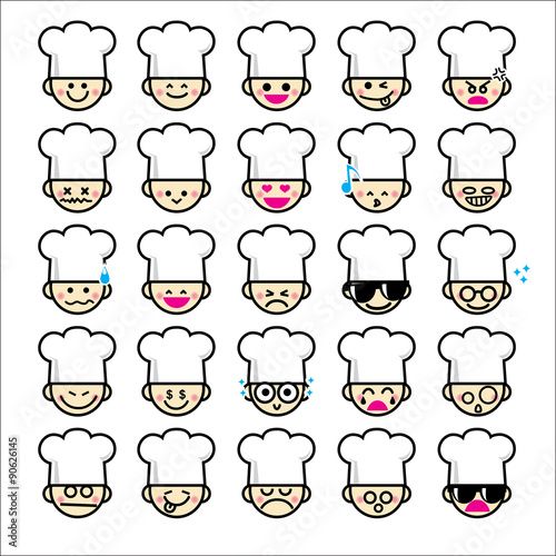 Collection of difference emoticon icon of chef cartoon on the wh