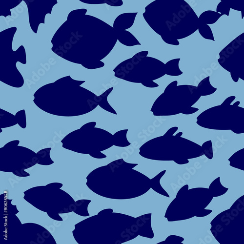 Seamless pattern with fish in cartoon style.