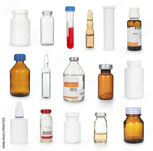  medical bottles and ampules collection isolayed photo