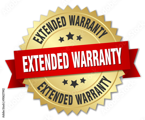 extended warranty 3d gold badge with red ribbon