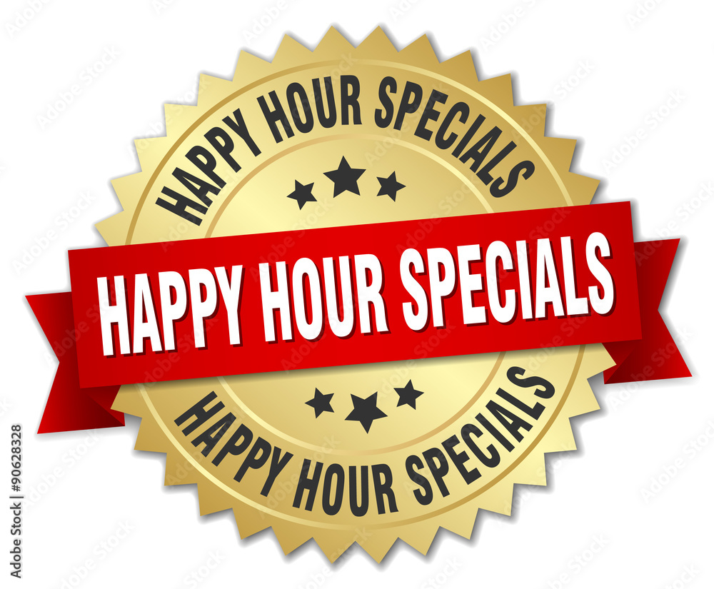 happy hour specials 3d gold badge with red ribbon happy hour specials 3d gold badge with red ribbon