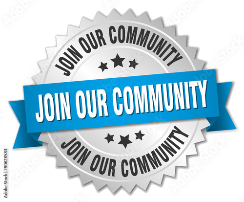 join our community 3d silver badge with blue ribbon