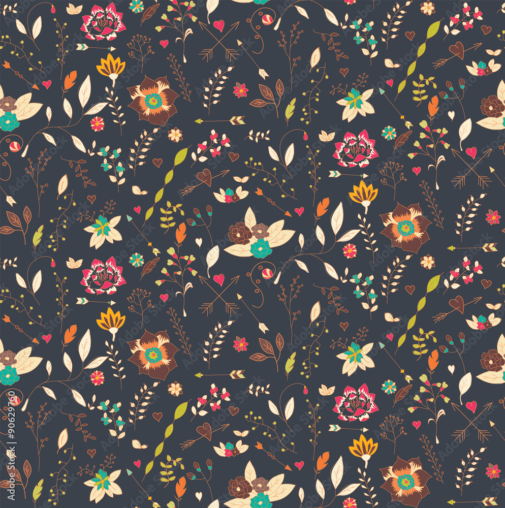 Bohemian hand drawn flowers, seamless pattern Bohemian hand drawn flowers, seamless pattern