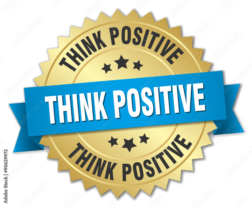 think positive 3d gold badge with blue ribbon