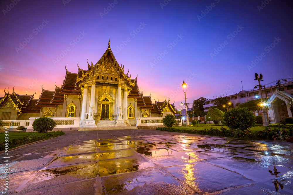 Wat Benjamaborphit or Marble Temple at twilight in Bangkok, Thai Wat Benjamaborphit or Marble Temple at twilight in Bangkok, Thai
