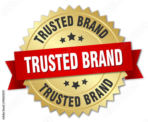 trusted brand 3d gold badge with red ribbon
