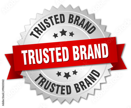 trusted brand 3d silver badge with red ribbon