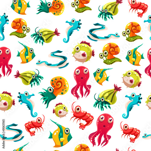 Kids seamless pattern with sea life