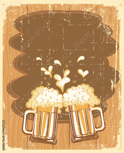  Glasses of Beer background.Vector grunge Illustration for text