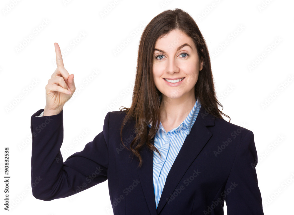 Young businesswoman with finger point up Young businesswoman with finger point up