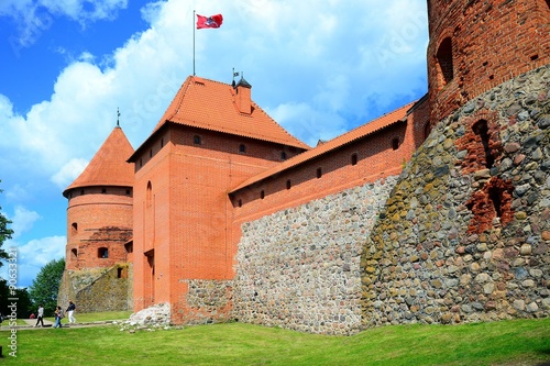 Galves lake,Trakai old red bricks castle view photo