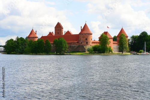 Galves lake,Trakai old red bricks castle view