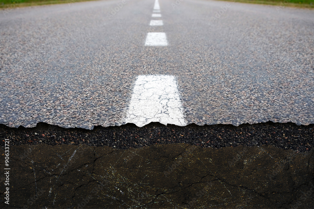Fototapeta premium Damaged asphalt road