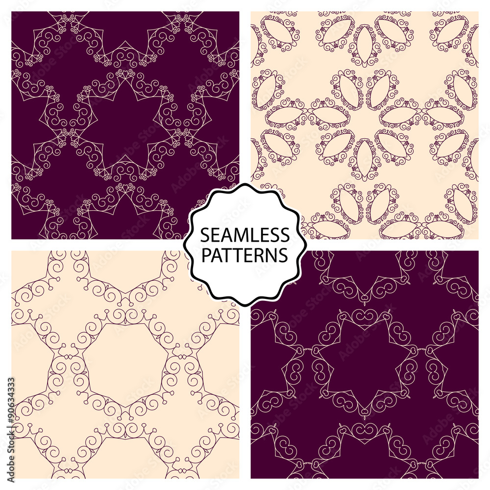 Vector illustration of a set of linear seamless patterns