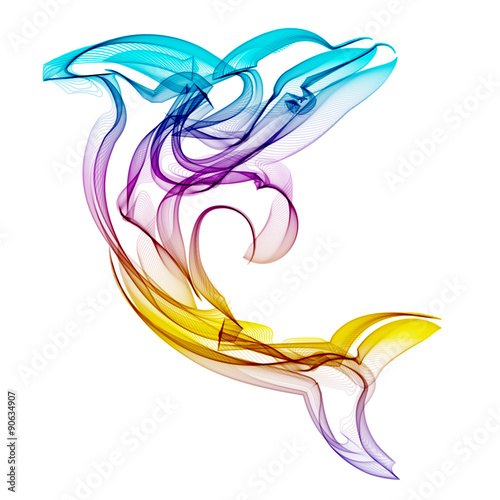 Dolphin vector silhouette on colored background.