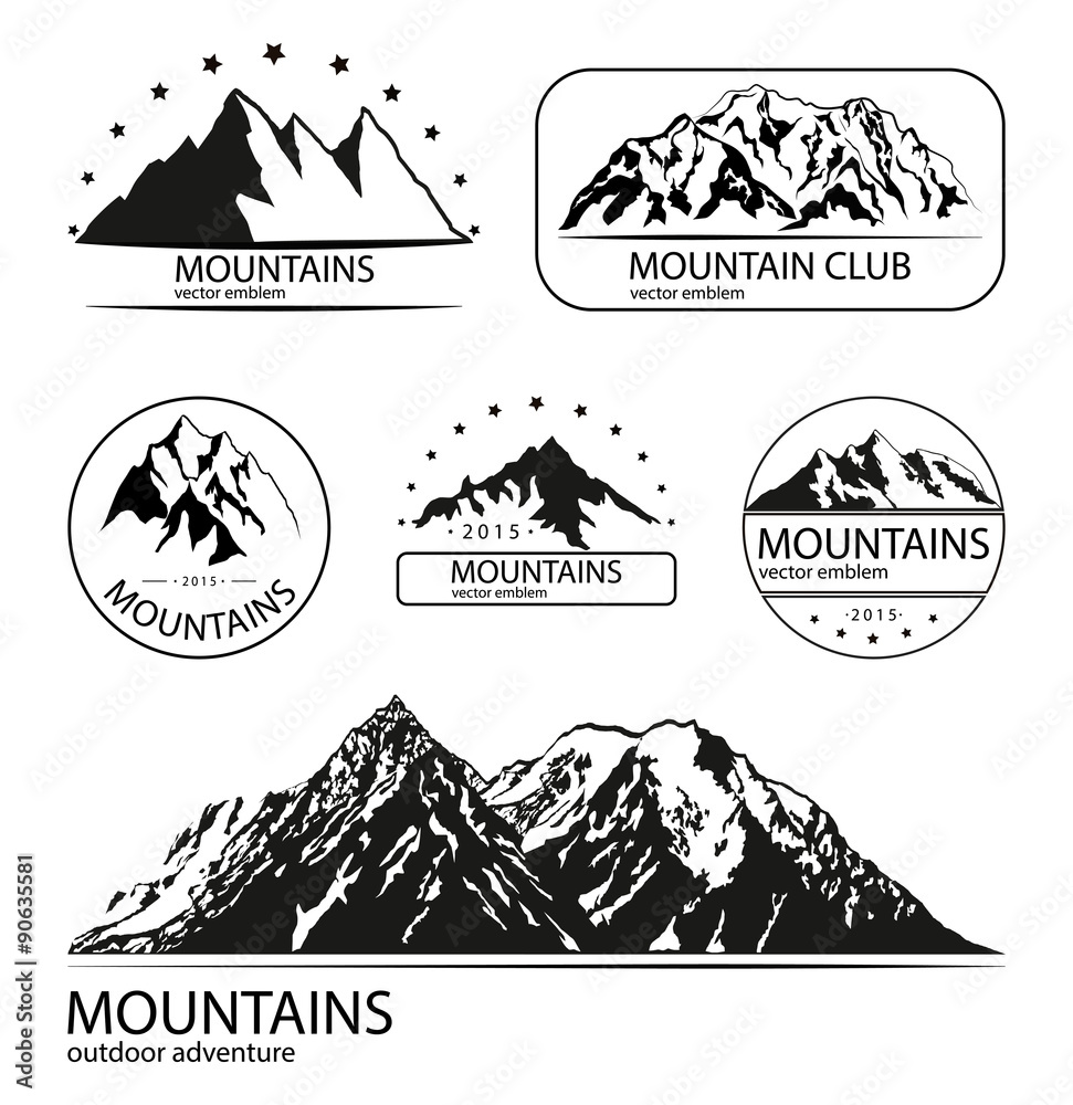 Set of mountain and expedition logo elements. Outdoor adventure collection.