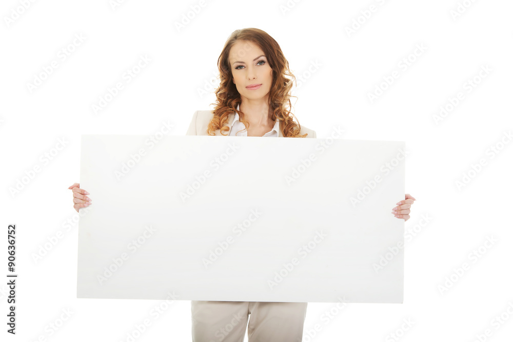 Business woman with empty banner. Business woman with empty banner.