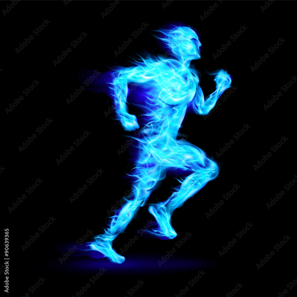 Blue fiery running man