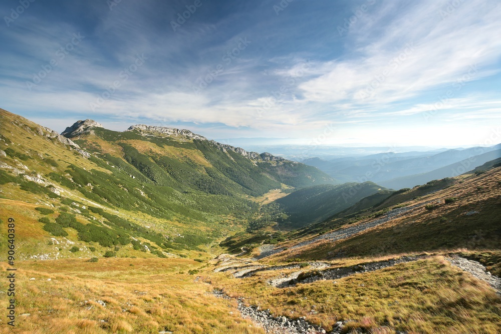 Valley in the Carpathian Mountains at dawn, Poland