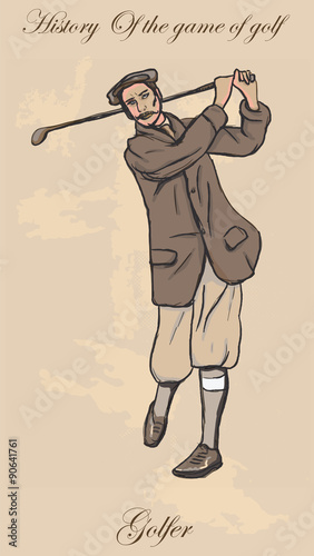 Vintage golf and golfers - freehand into vector