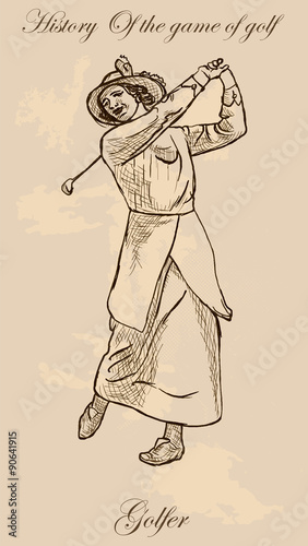 Vintage golf and golfers - freehand into vector