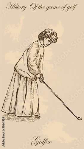Vintage golf and golfers - freehand into vector