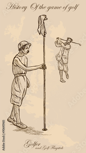 Vintage golf and golfers - freehand into vector