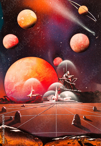 Fototapeta Naklejka Na Ścianę i Meble -  Alien Planet mit Landebahn.