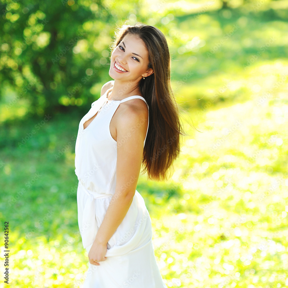 Beautiful smiling girl in white dress outdoor Beautiful smiling girl in white dress outdoor