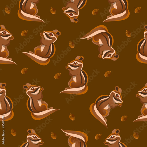 Seamless autumn walnut squirrel illustration background pattern 